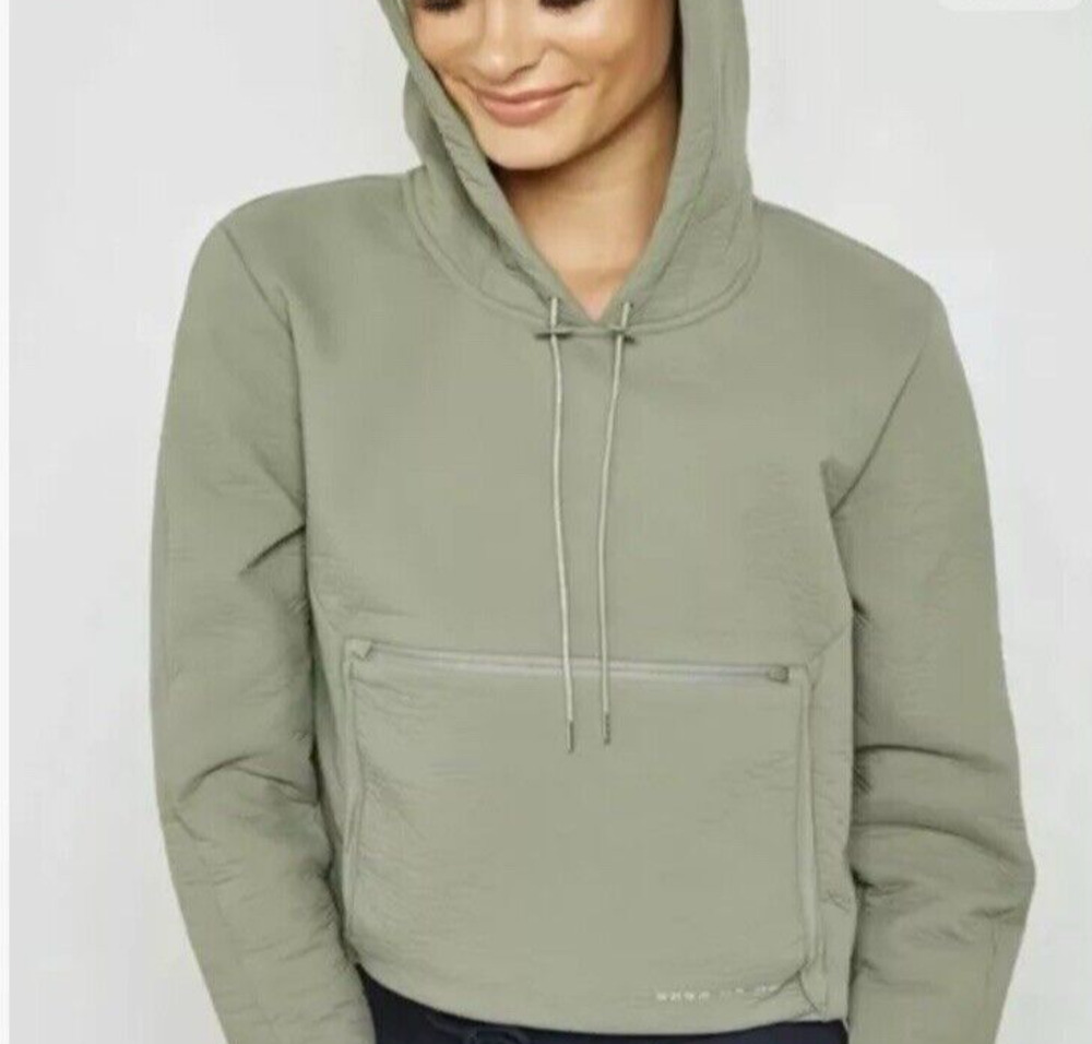 Nike Crop Tech Pack Hoodie Kangaroo Pocket Textured Jacket sage green SZ S